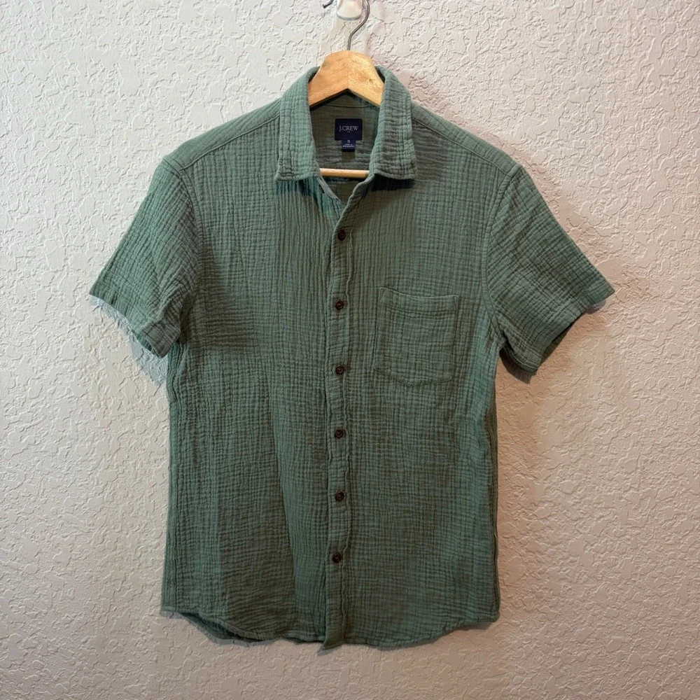 J. Crew Cotton Gauze Button Down Shirt Small Sage Green Coastal Boho